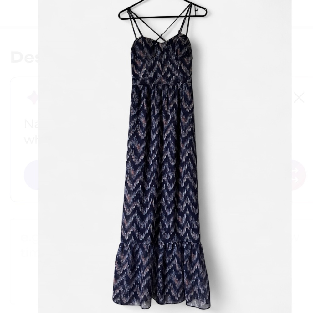 AMERICAN EAGLE Maxi Dress Bustier Top Criss Cross Back Navy Blue Size XS